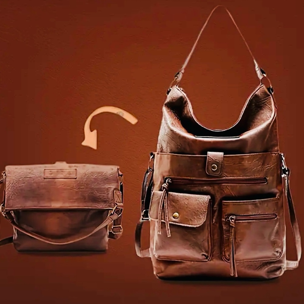 >SOLD< New -Vintage Style - Faux Leather Convertible Shoulder/Crossbody Bag -Brn